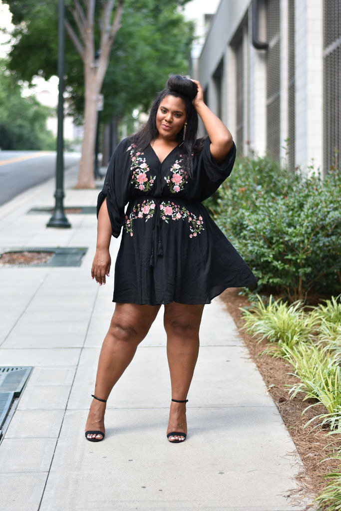 Macy's city chic, plus size tunic dress, floral tunic dress, black plus size dress, black summer dress, city chic dress, macy's dress, plus size, society of harlow, crystal daniels