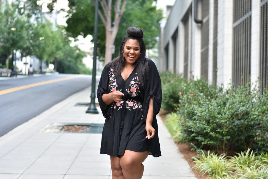 Macy's city chic, plus size tunic dress, floral tunic dress, black plus size dress, black summer dress, city chic dress, macy's dress, plus size, society of harlow, crystal daniels