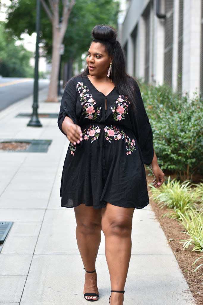 Macy's city chic, plus size tunic dress, floral tunic dress, black plus size dress, black summer dress, city chic dress, macy's dress, plus size, society of harlow, crystal daniels